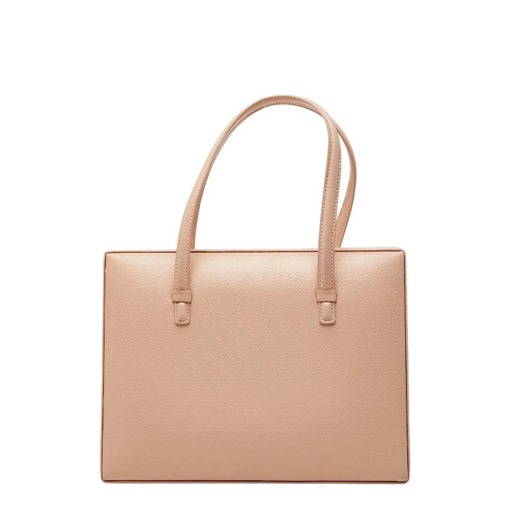 Loewe Repeat Anagram Handbag Tote Bag Pink Beige Cream Leather